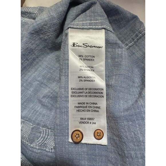 Ben Sherman Short Sleeve Button Down Shirt Blue Pattern Cotton Stretch Size S - Picture 4 of 5